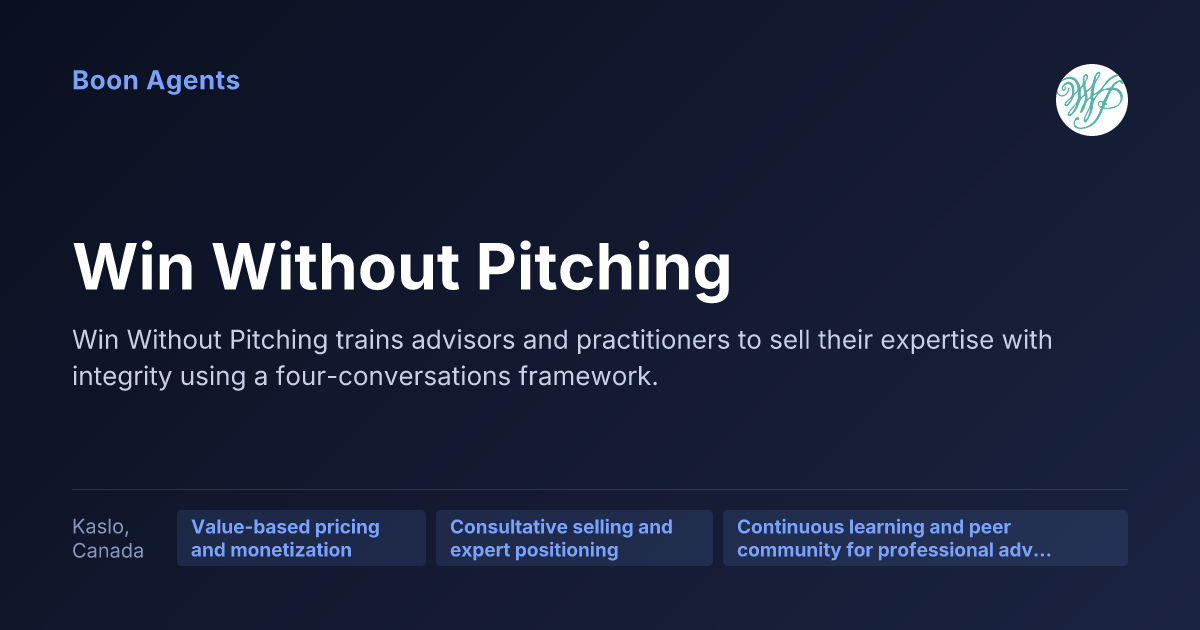 Win Without Pitching — company overview
